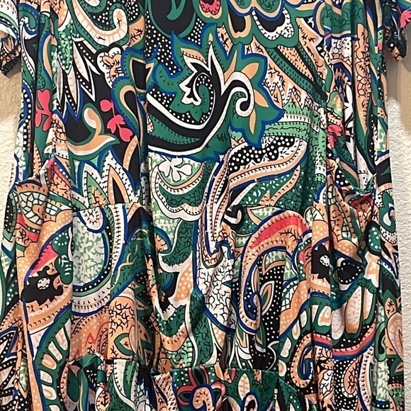 PLUS SIZE LA BASS  GREEN/MULTI PATTERNED JERSEY LONG A-LINE DRESS size 22/24 - Picture 3 of 8